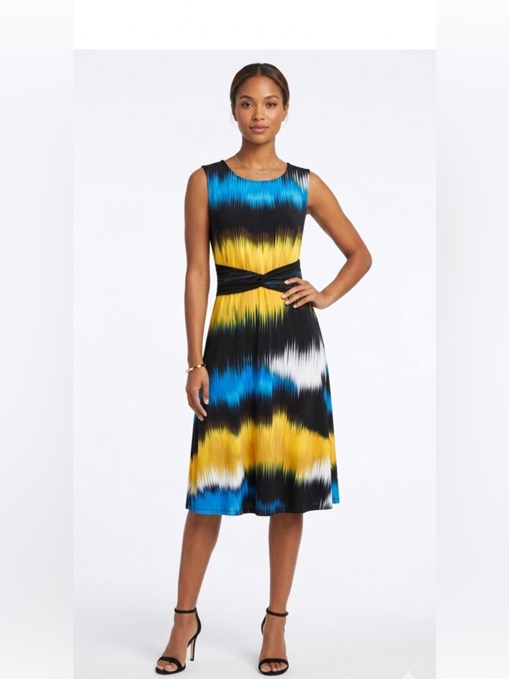 Chaus New York Abstract Colorblock Sleeveless Midi Dress Size Small